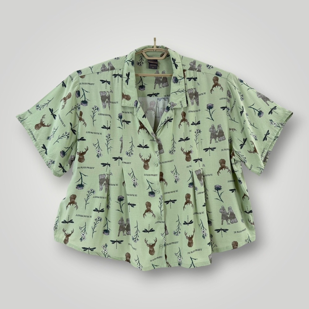 Outlander Je Suis Prest Shirt Womens 3X Green Button Front Hot Topic‎ Plus